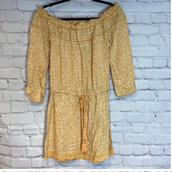 ROXY BOHO HIPPIE OFF SHOULDER BEACH DRESS DRAWSTRING FESTIVAL SZ SM NWT - Picture 1 of 8